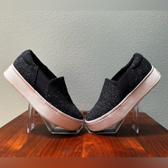 Vince The Warren Platform Sneaker Slip On Tweed Tennis Shoes Navy Blue Size 6.5 - Picture 2 of 12